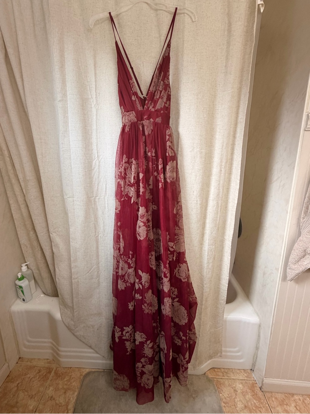 Luxxel Burgundy Floral V-Neck Maxi Dress